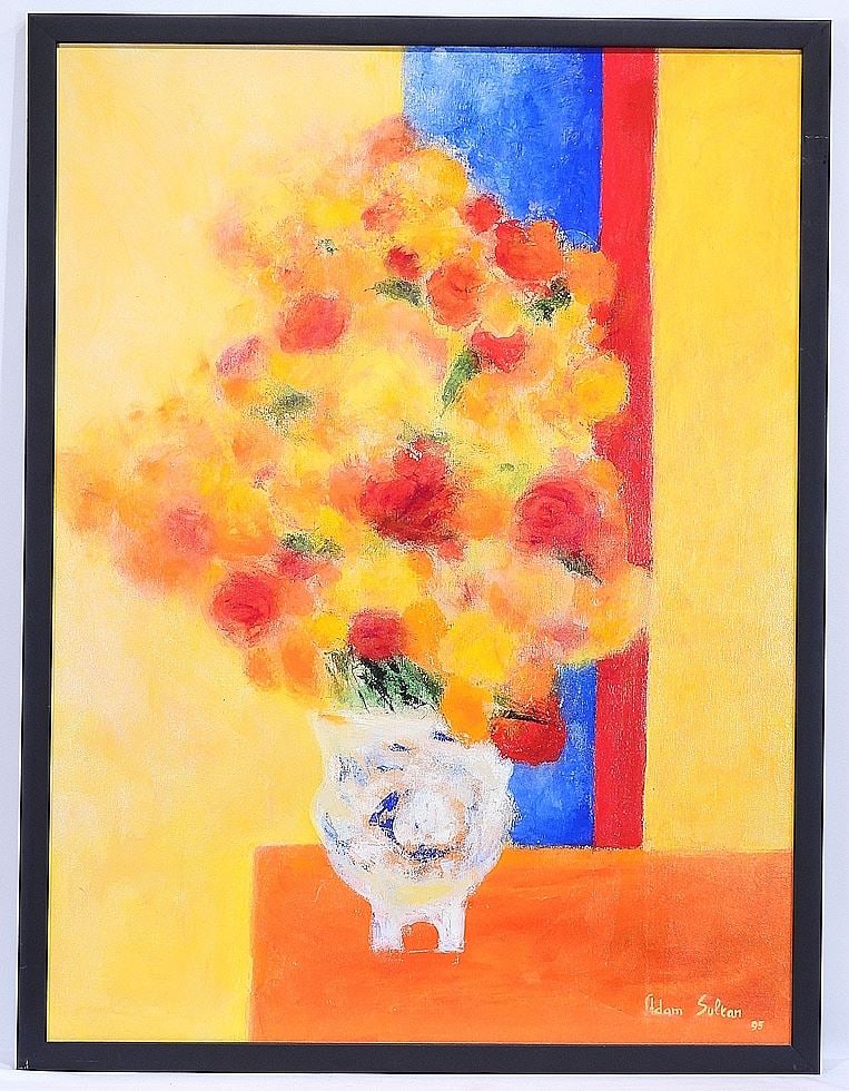 Oil on Canvas signed Adam Sulton, 39 3/8 x 29 1/2", "Vibrant Bouquet".: Oil on Canvas signed Adam Sulton, 39 3/8 x 29 1/2", "Vibrant Bouquet".