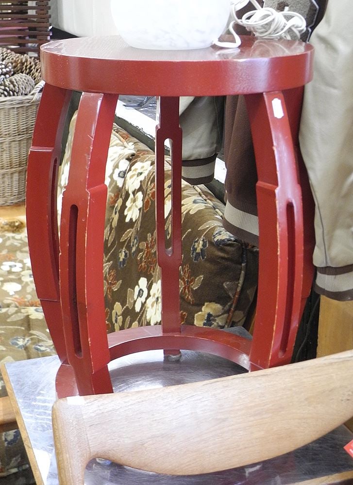 Red Painted Asian Style Barrel Form Stool, 42 1/2"h. (1 of 1)