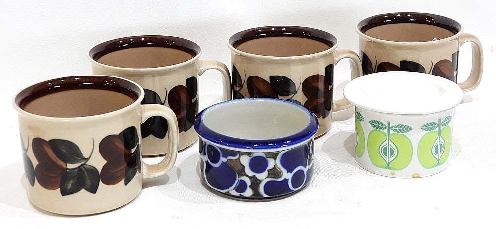 Six Arabia Finland Mugs & Bowls, 2 1/8 - 3 3/8"h. (1 of 2)