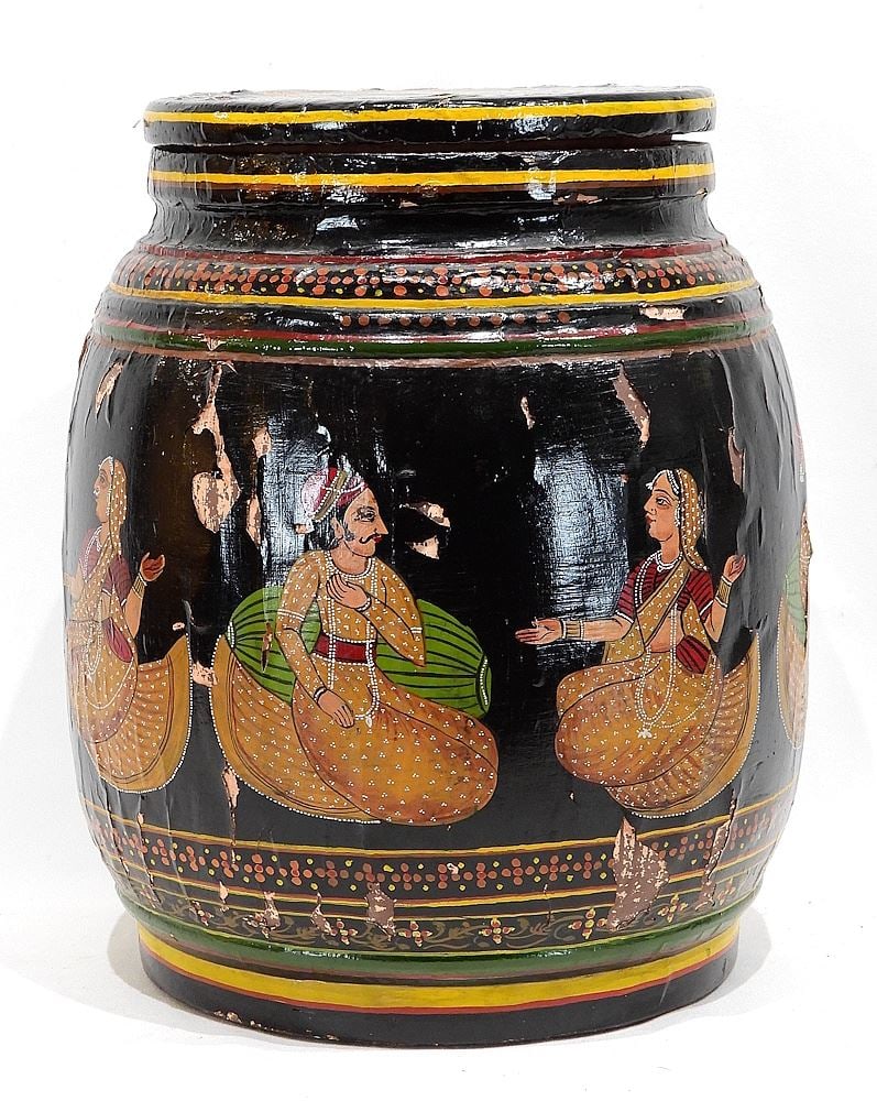 South Asian Lacquered Wood Barrel, 13 5/8"h. (1 of 4)