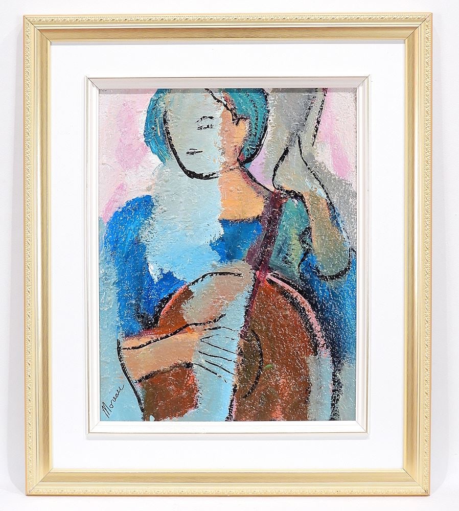 Oil on Canvas signed Moreau, 18 x 14", "Woman With Guitar".: Oil on Canvas signed Moreau, 18 x 14", "Woman With Guitar".