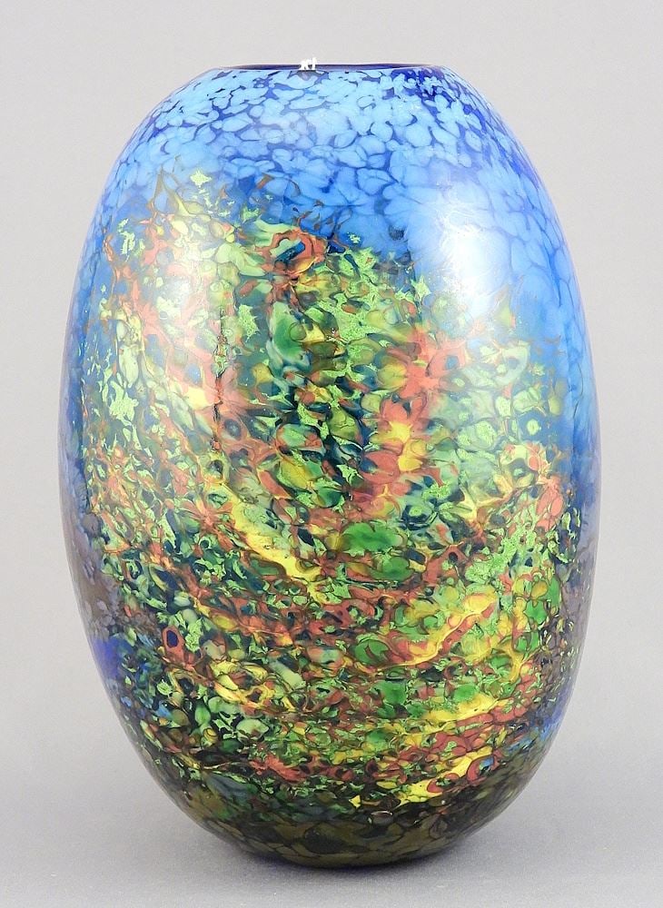Studio Glass Vase signed Linda Westrom, 7 3/4"h "Autumn View" 2007. (1 of 3)