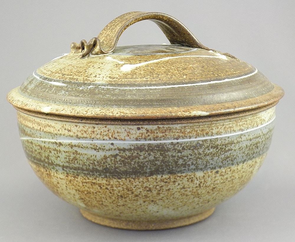 Stoneware Casserole Dish signed (Gordon) Hutchens, 6 1/2"h.: Stoneware Casserole Dish signed (Gordon) Hutchens, 6 1/2"h.