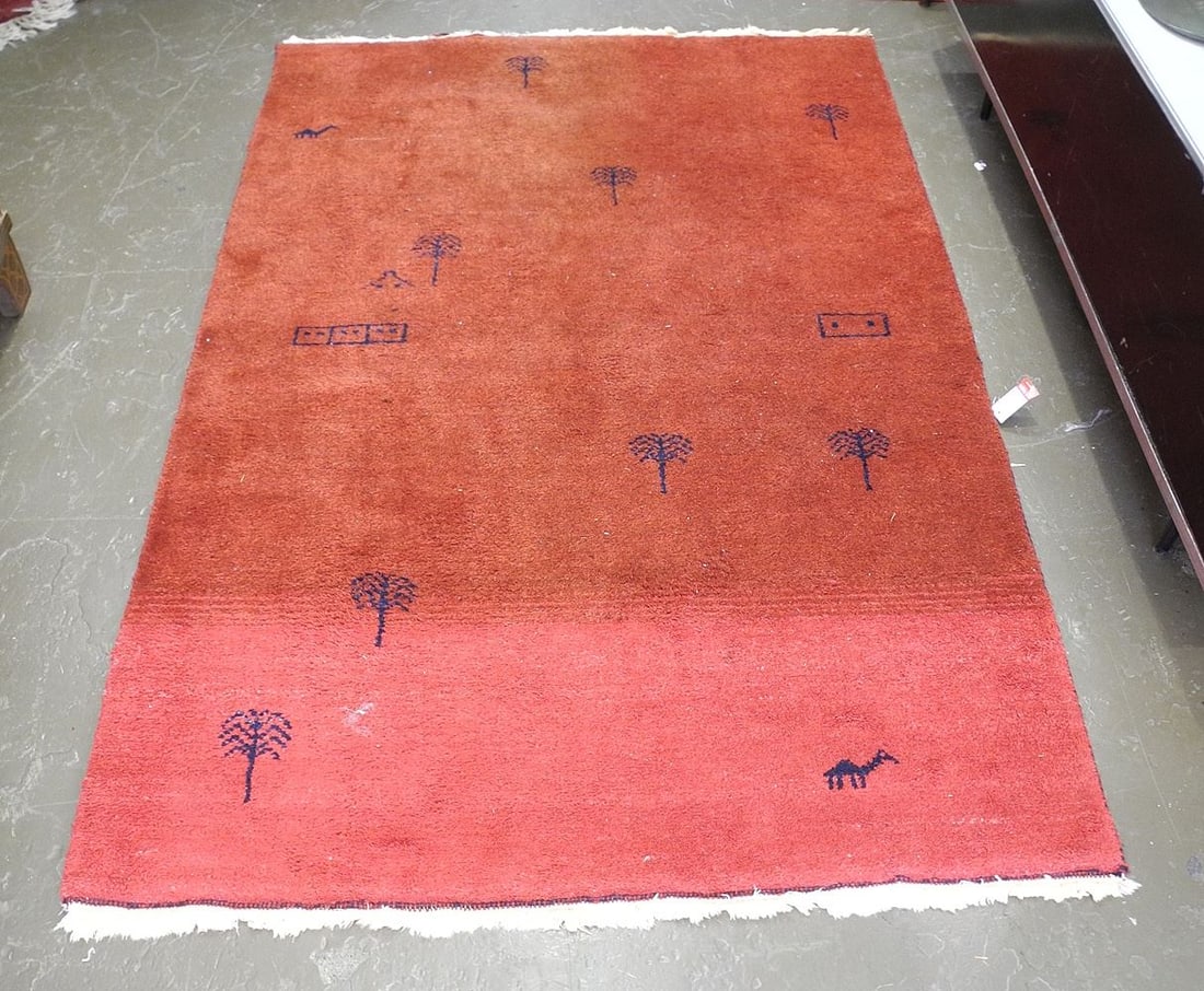 Gabbeh Carpet, Ruby Ground, 3'11" x 5'11".: Gabbeh Carpet, Ruby Ground, 3'11" x 5'11".