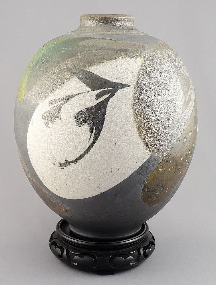 Raku Vase signed (Gordon) Hutchens (9 1/2"h). (1 of 4)