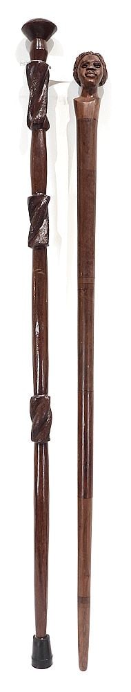Two Hardwood Canes, African & Indonesian, 39 & 37"L.: Two Hardwood Canes, African & Indonesian, 39 & 37"L.