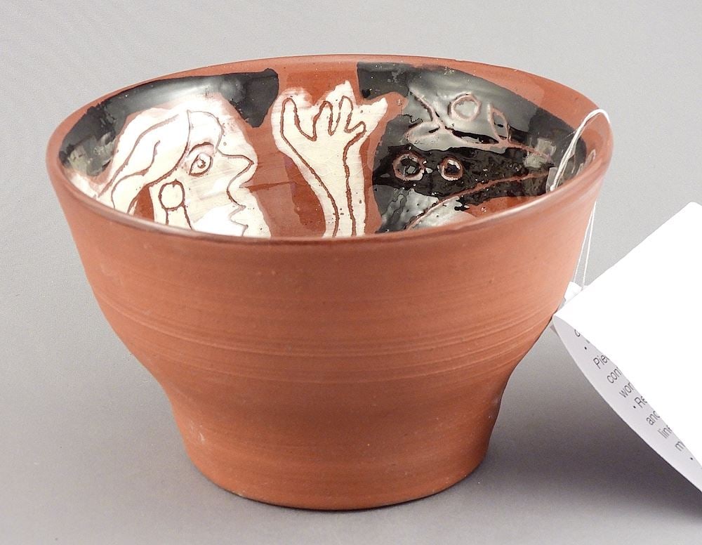 Redware Bowl signed Claude Grenier ' 75, Chicoutimi PQ No.5, 3 1/2"h (rim chips noted). (1 of 4)