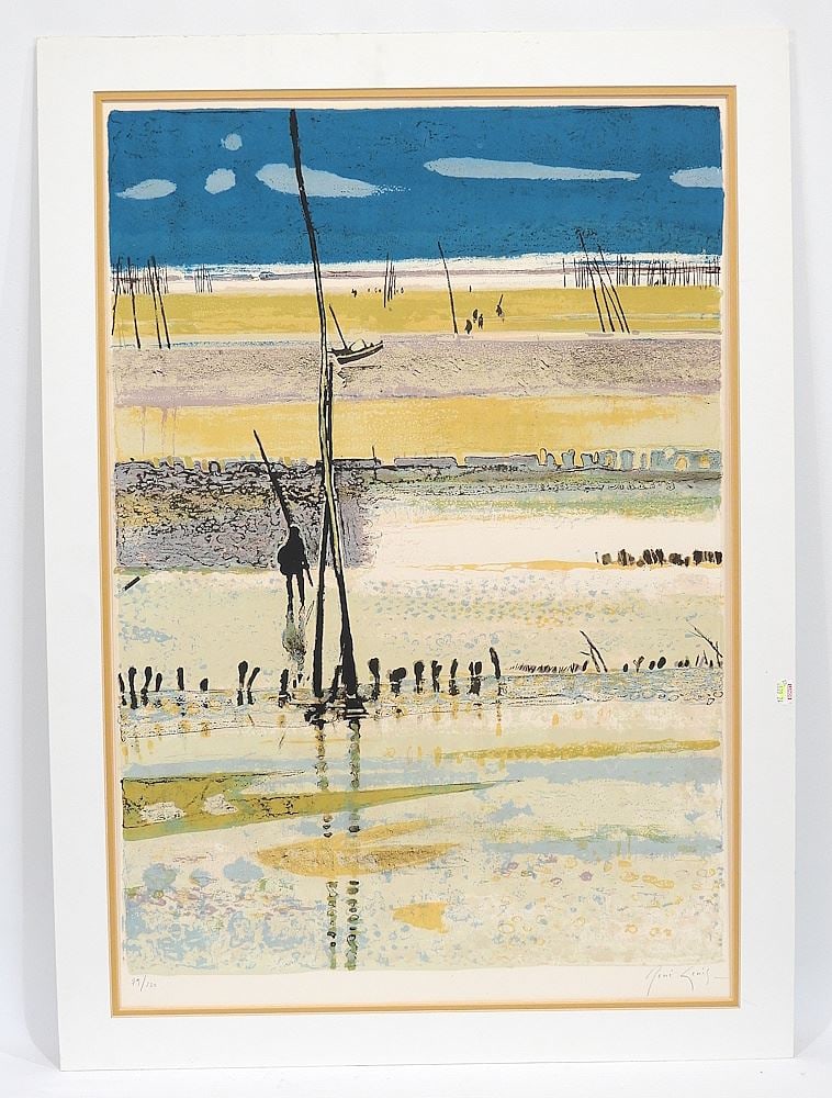 Lithograph signed Rene Genis, 28 3/4 x 19 1/2", "La Plage" #79/120 , Unframed. (1 of 3)