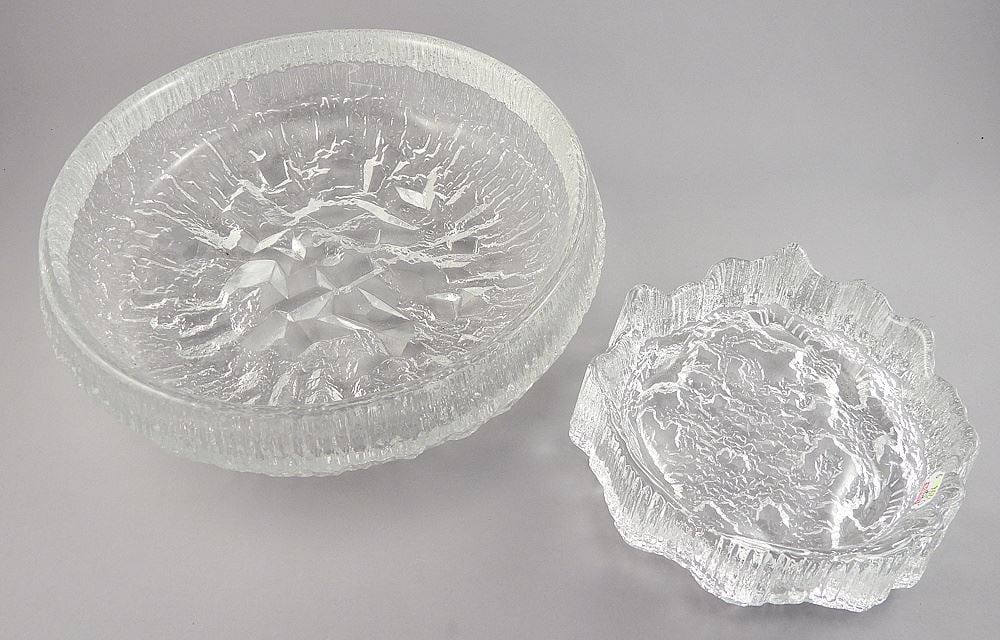 Iittala Glass Bowl & Similar Dish, 11 & 6 1/2" Diameter.: Iittala Glass Bowl & Similar Dish, 11 & 6 1/2" Diameter.