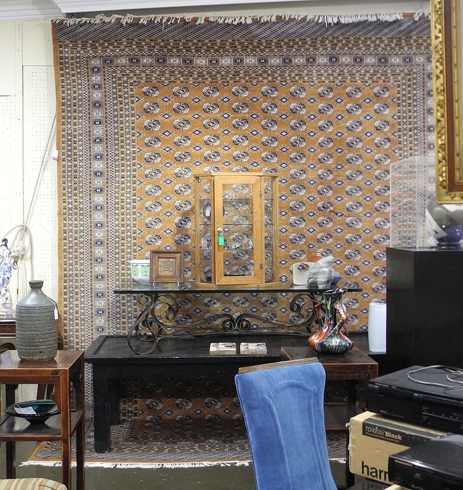 Hand Knotted Ochre Ground Bokhara Carpet, Approximately 9'6" x 12'. (1 of 3)