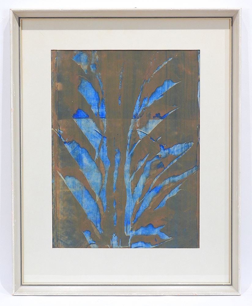 Serigraph Attributed to Hank (Hendricus) Bervoets, 17 x 12 1/2", "Blue Fronds".: Serigraph Attributed to Hank (Hendricus) Bervoets, 17 x 12 1/2", "Blue Fronds".