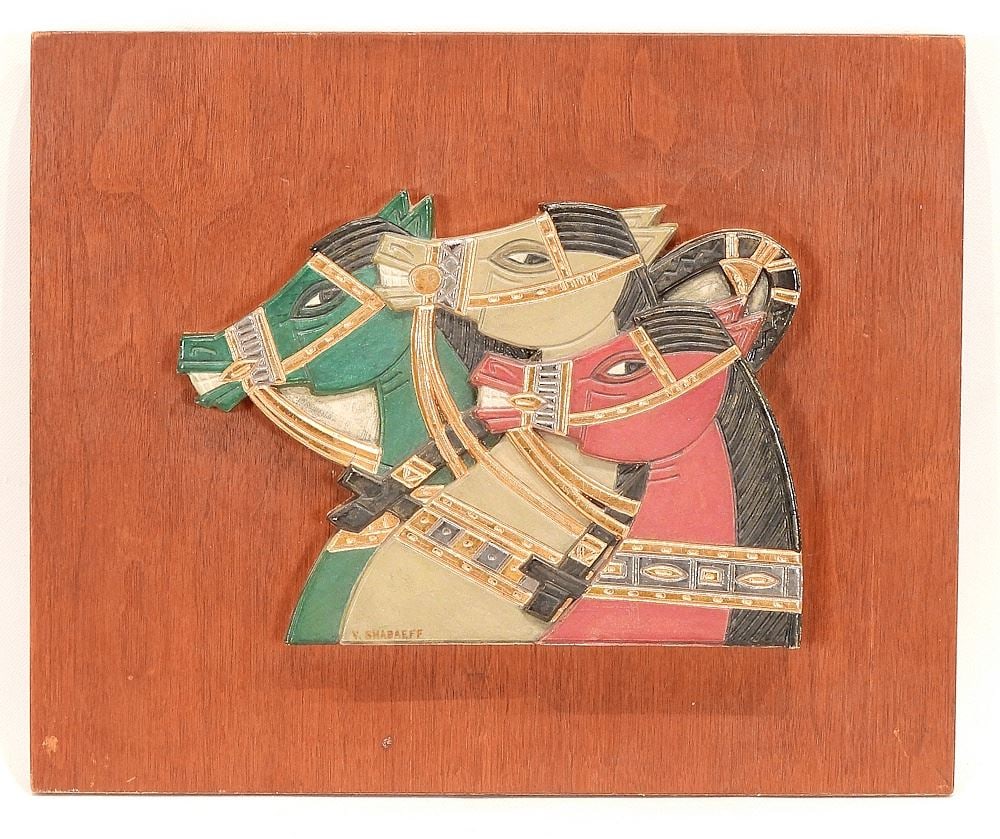 Relief Panel by V. (Valentin) Shabaeff, 10 1/2 x 12 7/8", "Troika" (1 of 4)