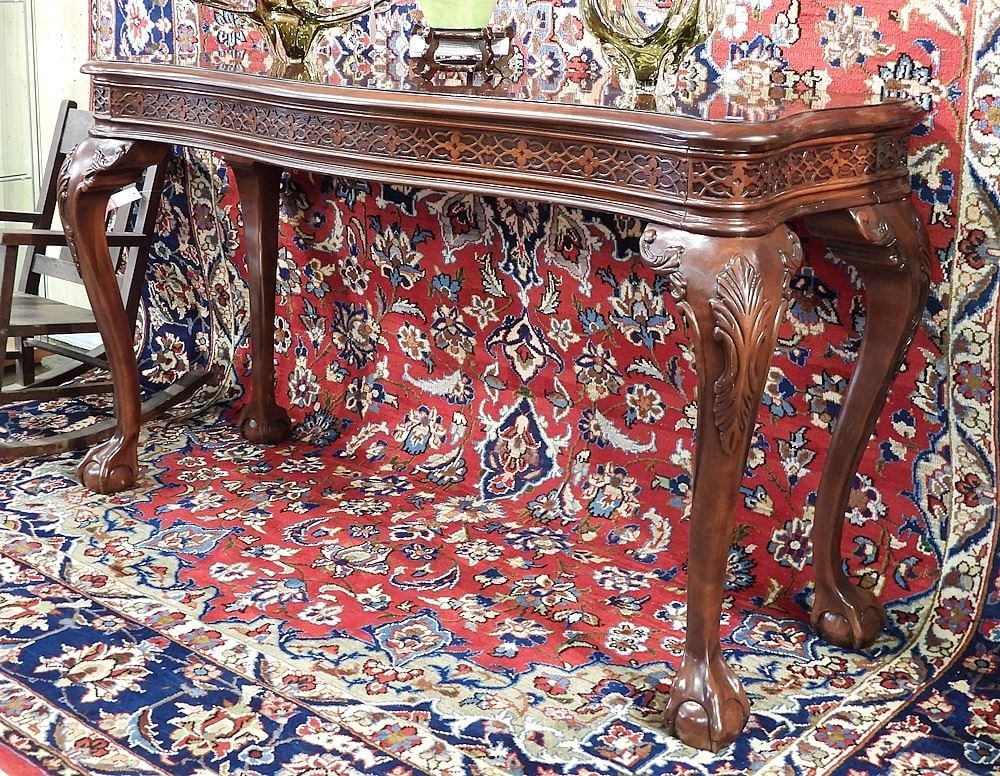 Mahogany Chippendale Style Shaped Stretcher Table, 51"w. (1 of 2)