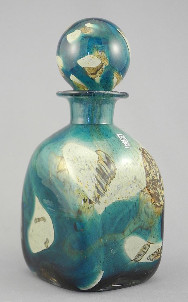 Mdina Glass "Tiger" Pattern Bottle, 8 5/8"h.: Mdina Glass "Tiger" Pattern Bottle, 8 5/8"h.