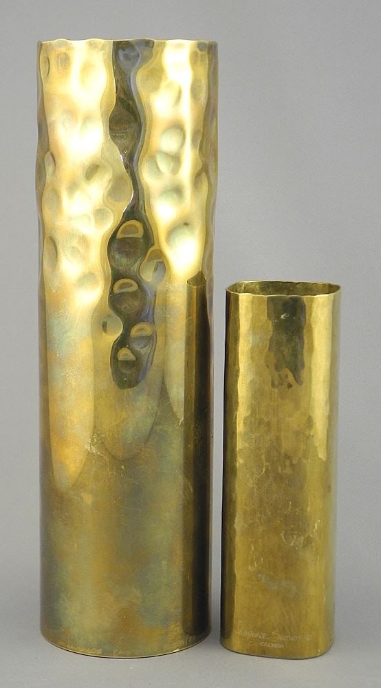 Two Fairthorne Studios Canada Brass Vases, C.1982-88, 6 1/8 & 10"h. (1 of 3)