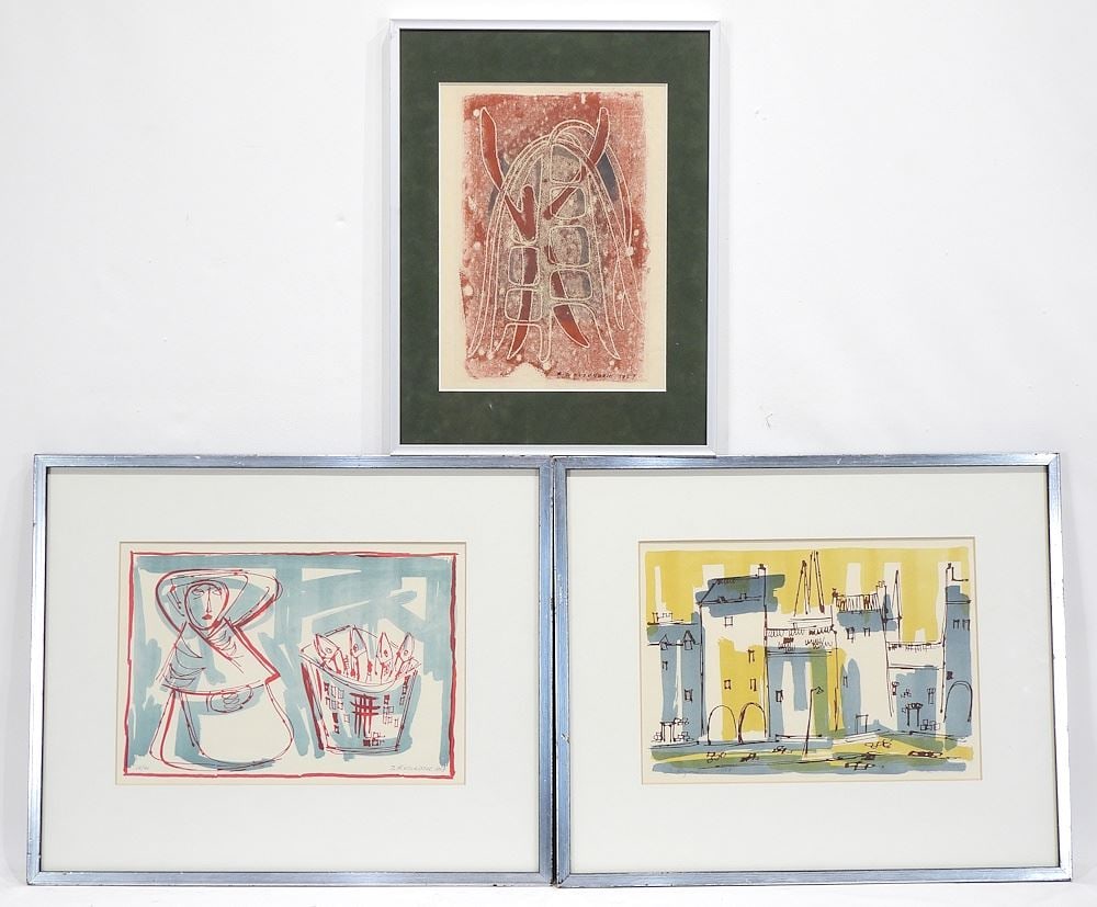 Three Colour Prints signed Z.(Zelko) Kujundzic '57/'58, Largest 9 x 13", "Various Subjects". (1 of 7)