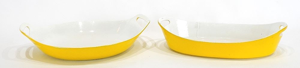 Two Copo Denmark Enamel Dishes, 12 7/8 - 13 1/4"L.: Two Copo Denmark Enamel Dishes, 12 7/8 - 13 1/4"L.