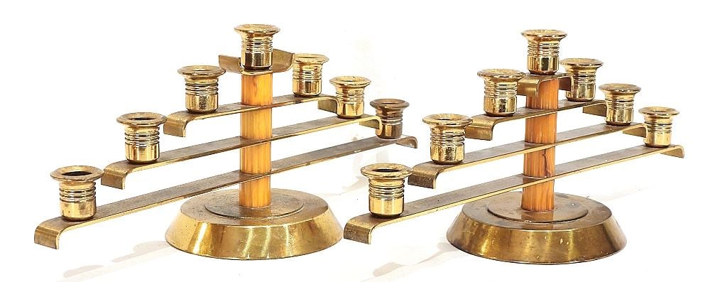 Pair of Brass & Bakelite 7 Socket Candelabra, 7 x 17 x 5 7/8". (1 of 3)
