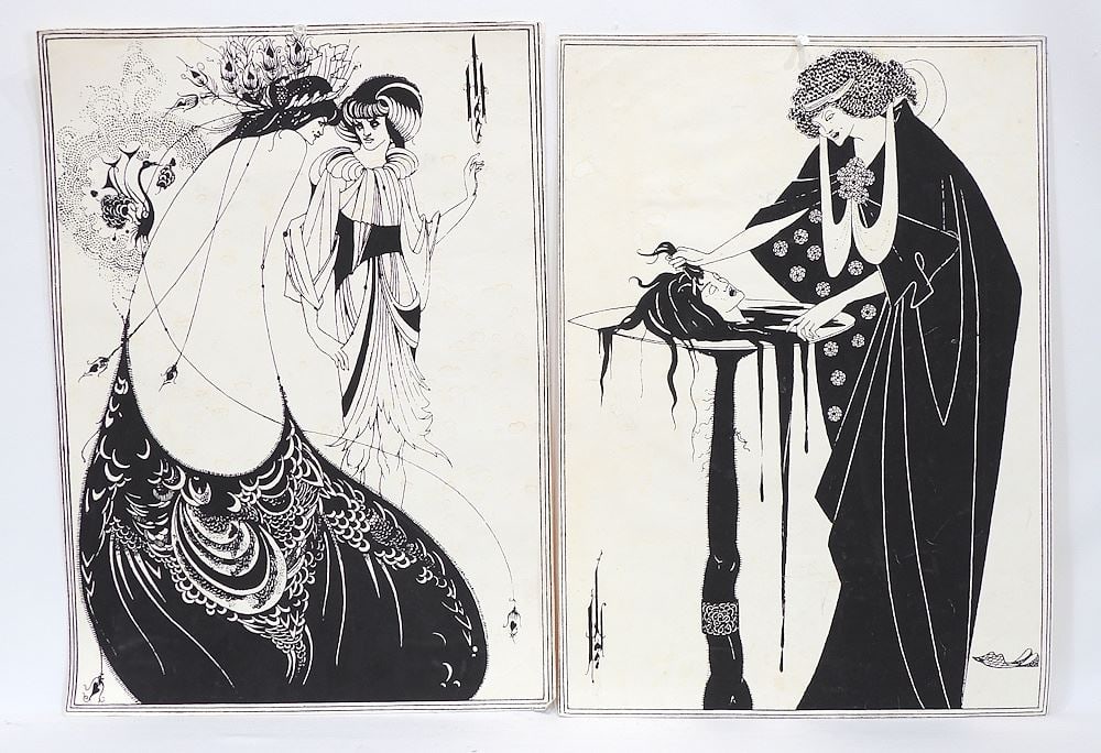 Two Prints After Aubrey Beardsley, 22 x 15 7/8" "After The Dance/ Peacock Skirt". (1 of 3)