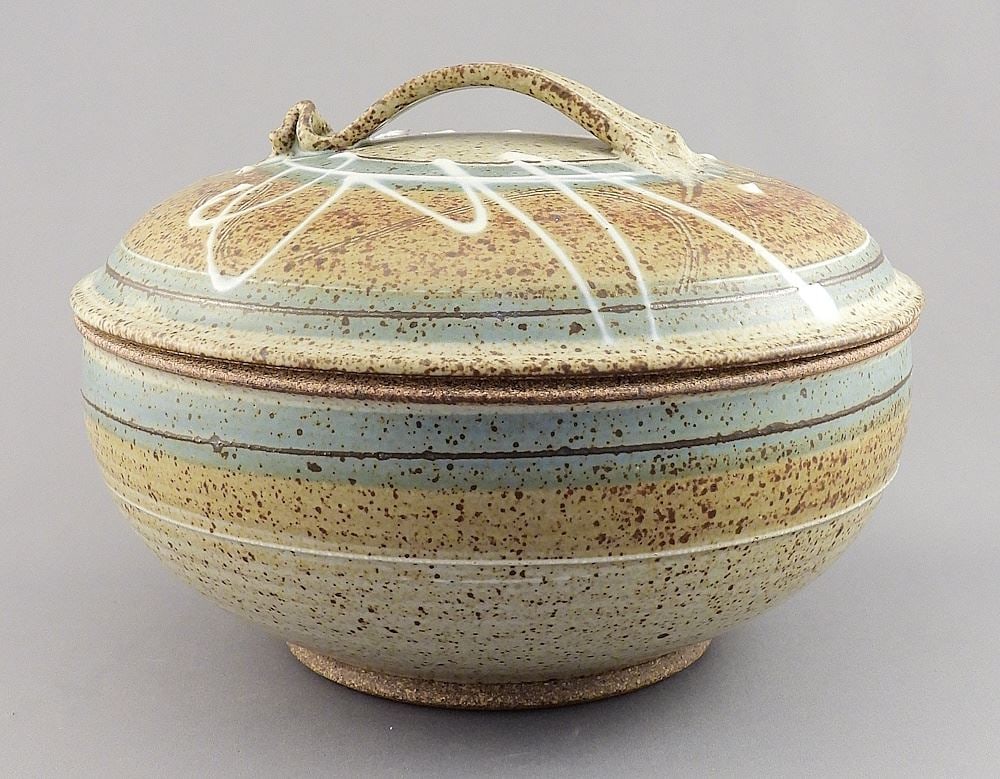 Stoneware Casserole Dish signed (Gordon) Hutchens, 6 1/4"h.: Stoneware Casserole Dish signed (Gordon) Hutchens, 6 1/4"h.