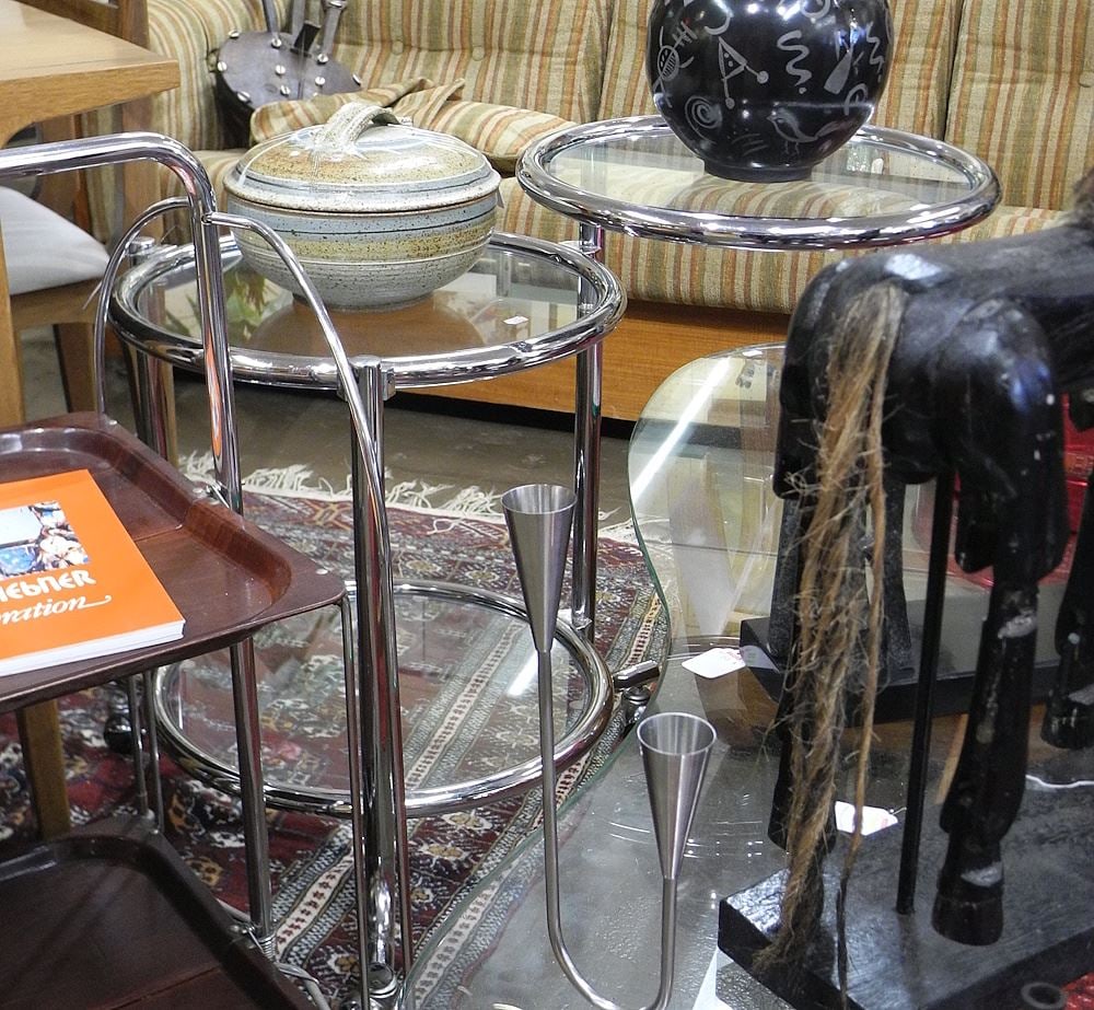 C.1970's Chrome Tiered Side Table, 26"h. (1 of 2)
