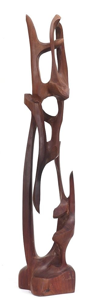 Freeform Hardwood Sculpture signed Raudel, 28 1/2"h. (1 of 5)