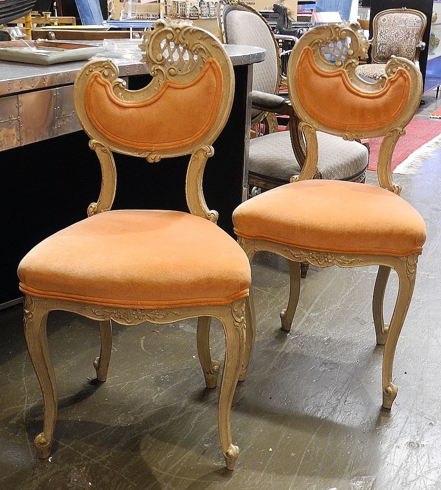 Pair of Orange Upholstered Boudoir Chairs. (1 of 1)