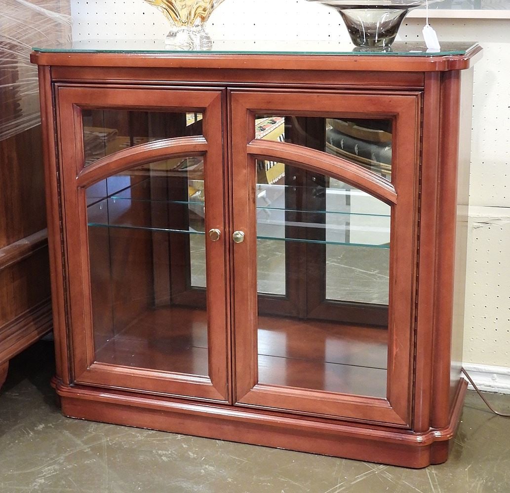 Artline Furniture Cherry Finish Illuminated Display Credenza, 30 5/8 x 34 x 12". (1 of 2)