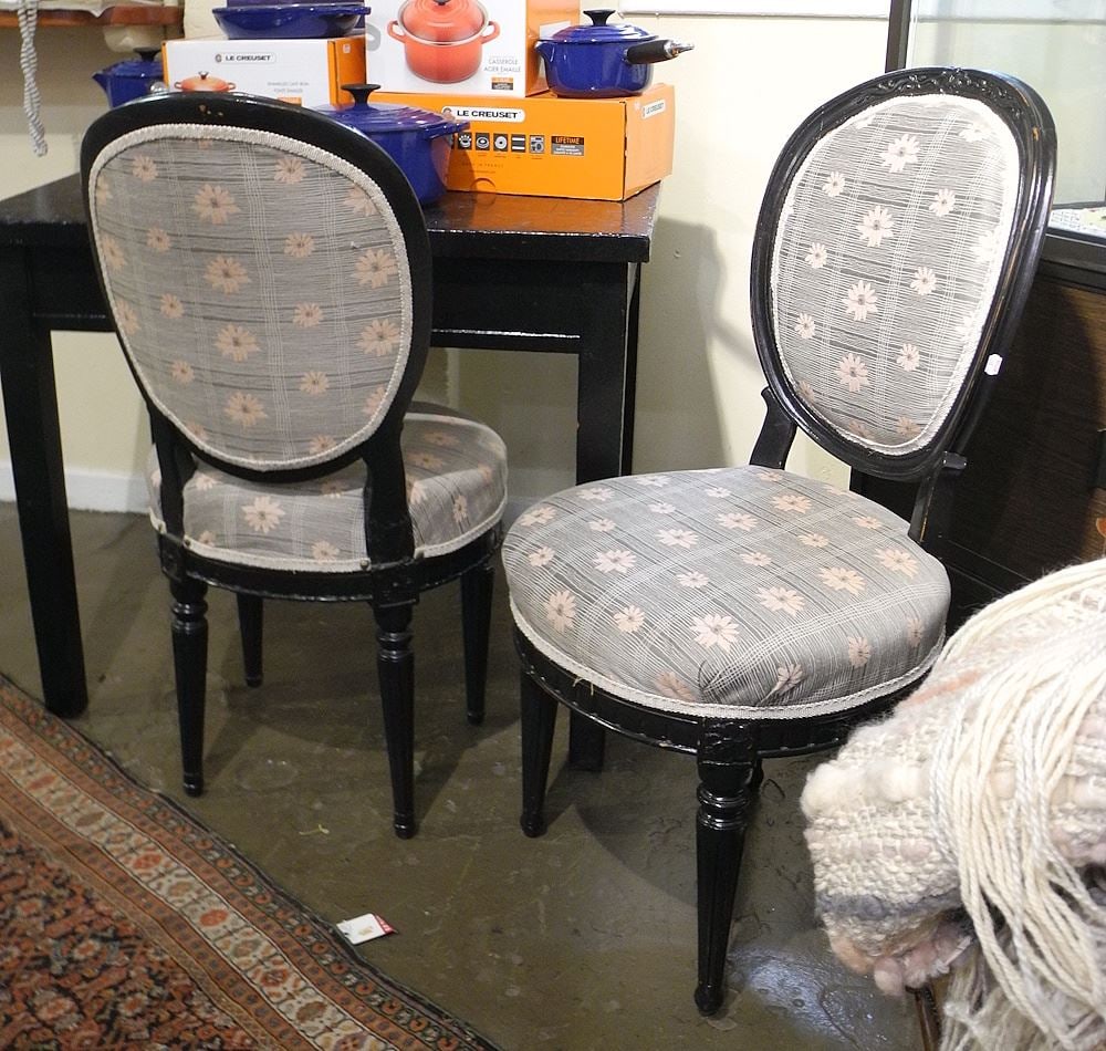 Pair of Ebonized Wood Louis XVI Salon Chairs, 37 3/4"h.: Pair of Ebonized Wood Louis XVI Salon Chairs, 37 3/4"h.
