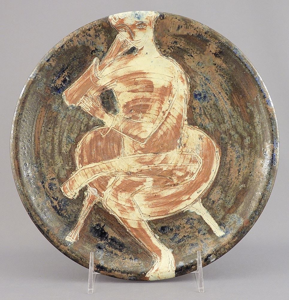 Erlgart Canada Dish, 9 1/2" Diam., "Seated Figure". (1 of 2)