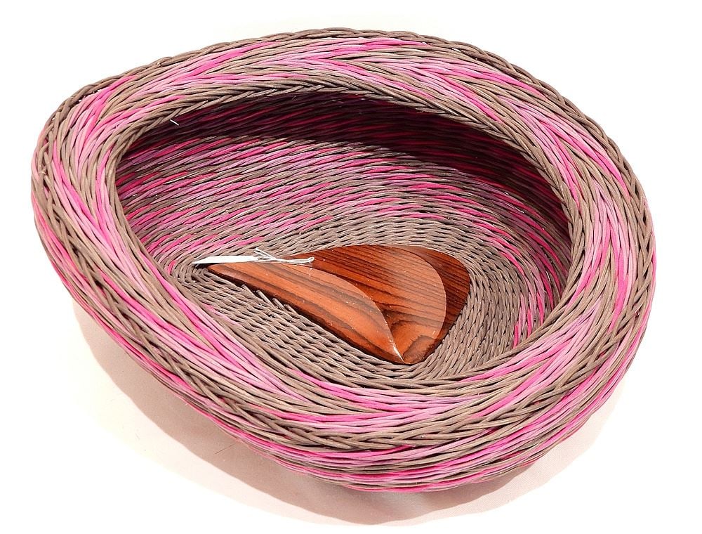 Freeform Basket w/Rosewood Feature signed Pat Bennett, 17 1/4"L. (1 of 5)