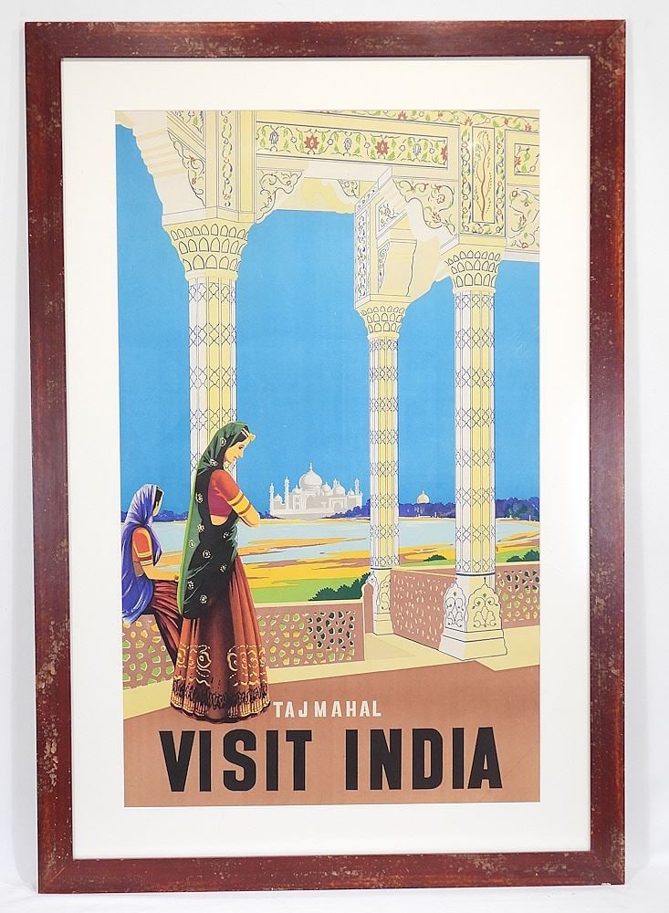 Vintage 50's Travel Poster "Taj Mahal Visit India", 38 x 23". (1 of 2)