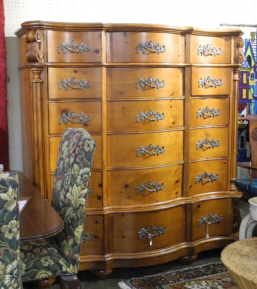 Louis XV Style 18 Drawer Figured Wood Chest of Drawers, Approximately 5'5"h. (1 of 2)
