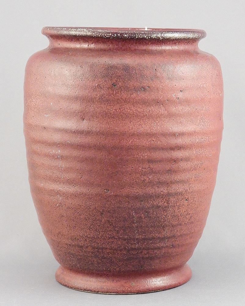 Raspberry Glaze Pottery Vase, Base Monogrammed. (1 of 4)