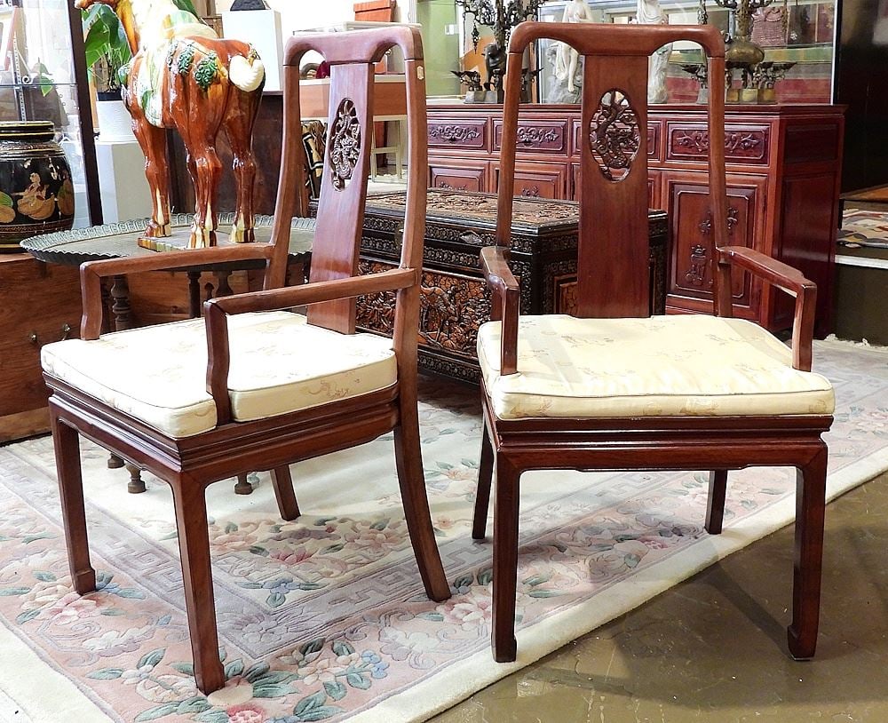 Pair of Asian Rosewood High Back "Dragon" Motif Armchairs. (1 of 4)