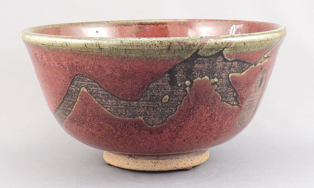 Stoneware Bowl signed (Walter) Dexter, 4 3/4 x 9 1/8" Diameter.: Stoneware Bowl signed (Walter) Dexter, 4 3/4 x 9 1/8" Diameter.