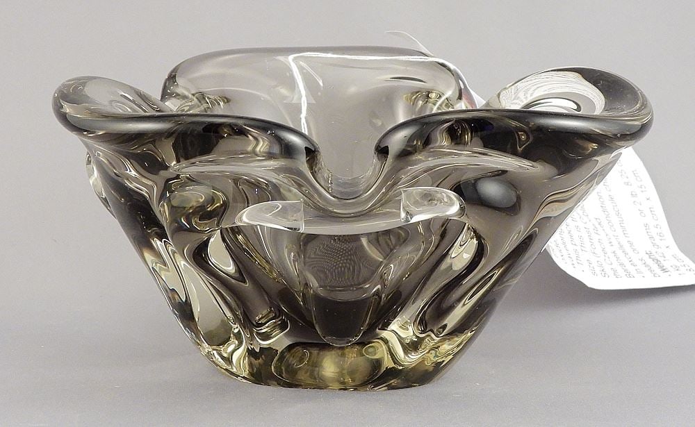 Skrdlovice Glass Works Neodymium Glass Dish, 3 1/4"h (foot rim nibble noted).: Skrdlovice Glass Works Neodymium Glass Dish, 3 1/4"h (foot rim nibble noted).