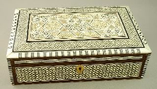 Eastern Mother of Pearl Inlaid Dresser Box, 10 1/4"L. (1 of 2)