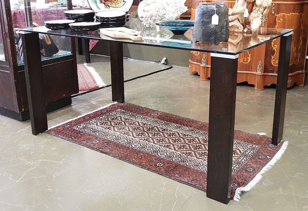 Contemporary Glass Top Dining Table, 29 1/2 x 59 1/2 x 35 1/2". (1 of 3)