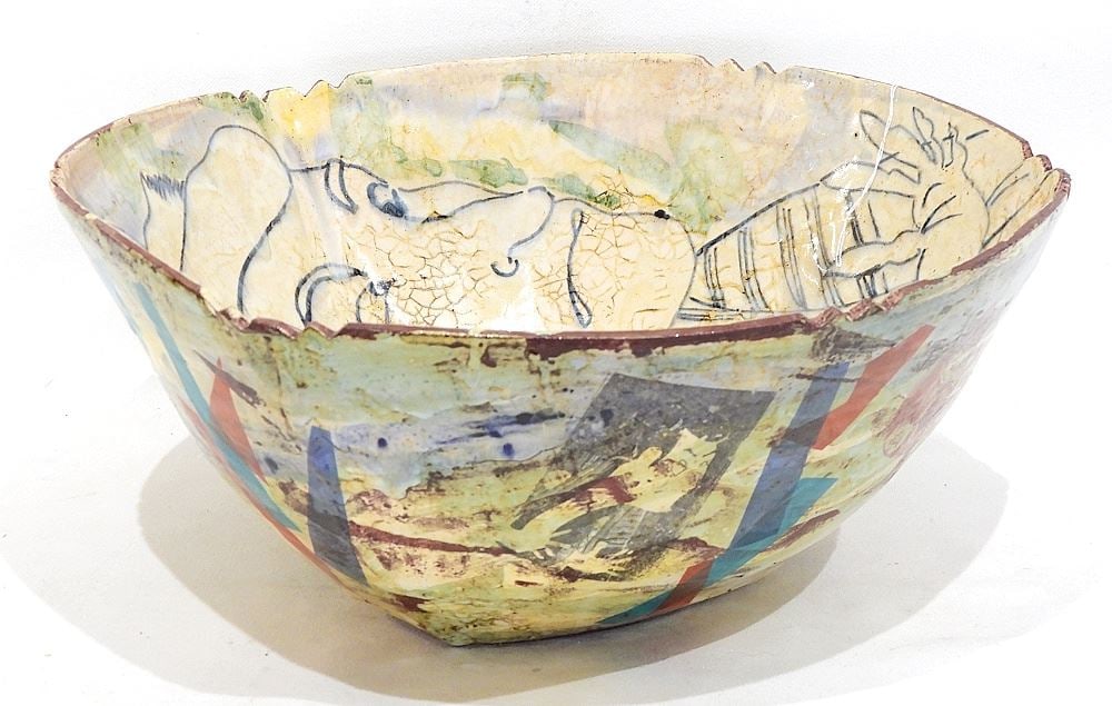 Pottery Bowl signed w/Label by Kinichi Shigero, 5 1/2 x 13" Diam. (1 of 3)