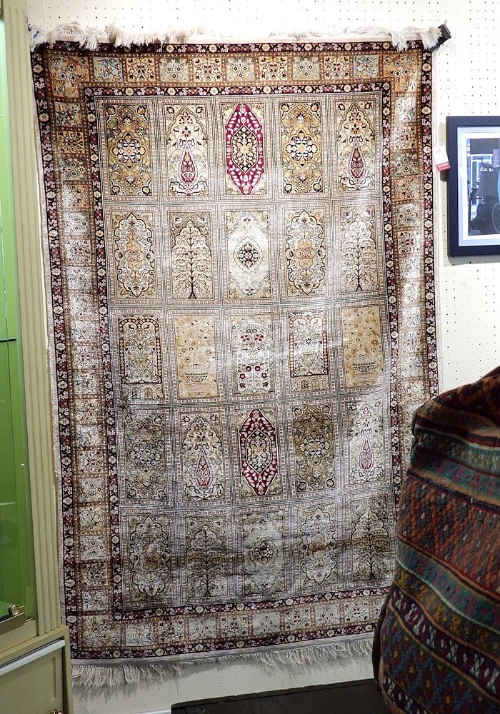 Kashmir Silk Mughal Garden Carpet, Approximately 3'11" x 6'4" (edges noted). (1 of 2)