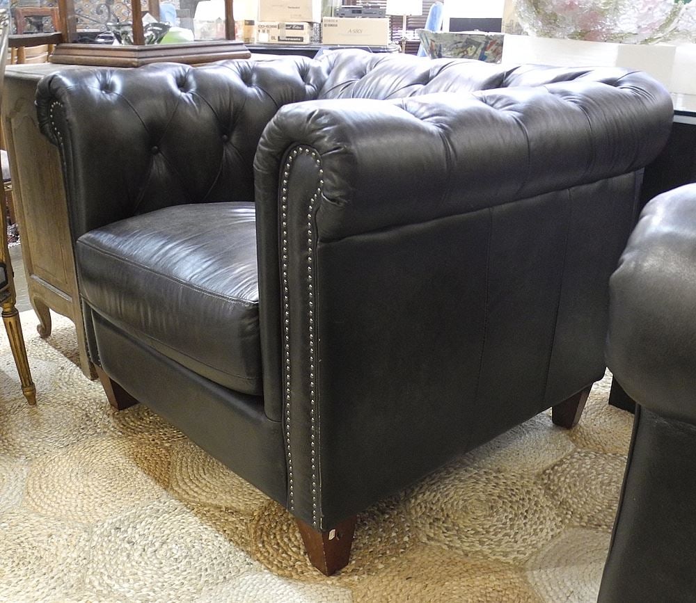Contemporary Black Leather Tufted Club Chair, 32"h. (1 of 2)