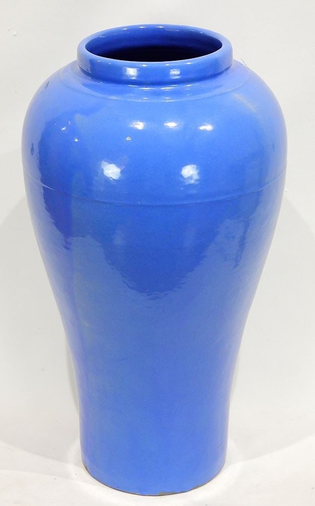Blue Glaze Pottery Floor Vase, 22"h.: Blue Glaze Pottery Floor Vase, 22"h.