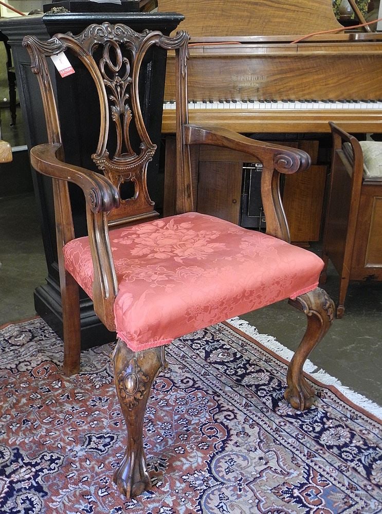Chippendale Style Carved Mahogany Open Armchair. (1 of 1)