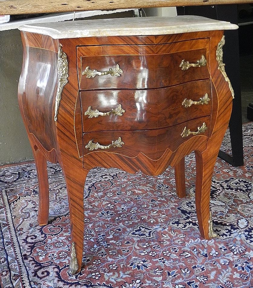 Louis XV Marble Top Bombe Side Chest, 27 1/2"h. (1 of 2)