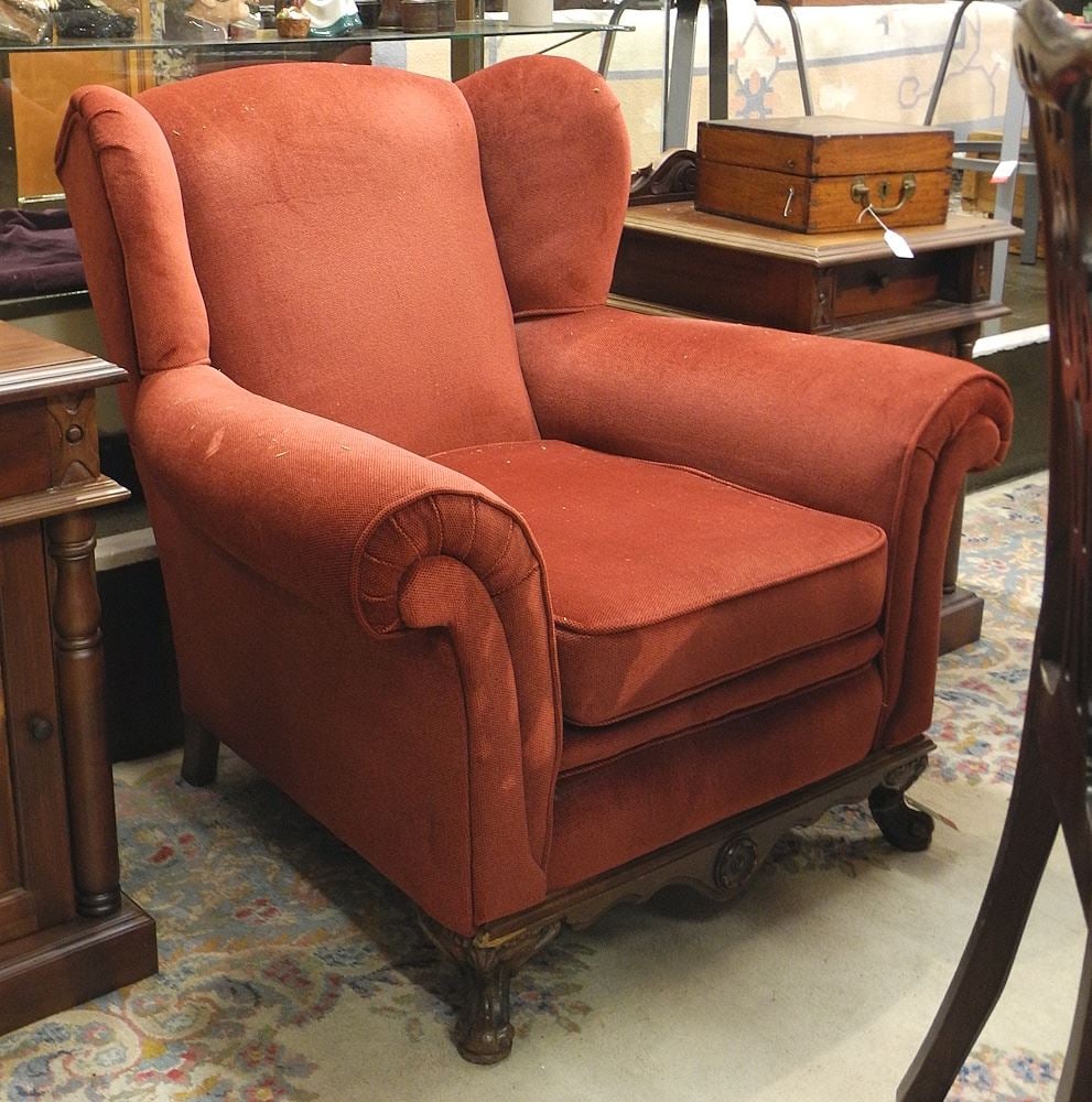1930's Walnut Frame Armchair w/ Recent Re-upholstery, 34 1/4"h. (1 of 1)