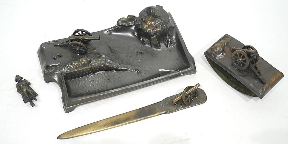 Napoleonic Spelter Desk Set C.1900, 10 5/8"L (as found/condition noted). (1 of 3)