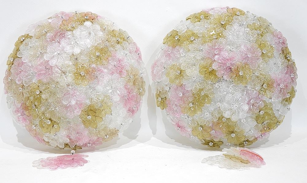 Pair of Cam Vetri D'Arte Murano Glass Floral Ceiling Fixtures, 17" Diam. w/Receipt & Fittings: Pair of Cam Vetri D'Arte Murano Glass Floral Ceiling Fixtures, 17" Diam. w/Receipt & Fittings