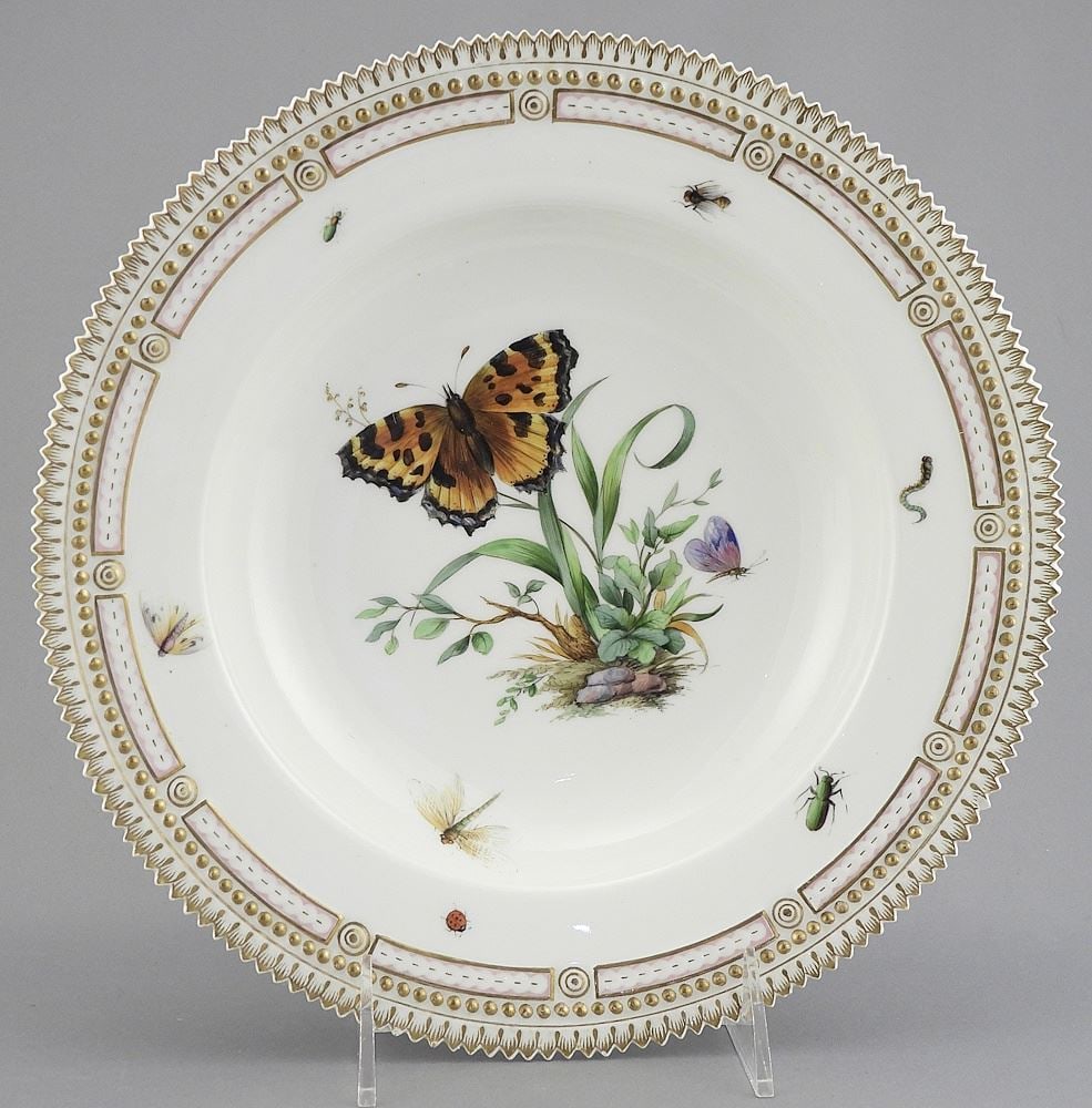 Royal Copenhagen Flora Danica "Butterfly" Soup Plate, 9 3/4" Diam.: Royal Copenhagen Flora Danica "Butterfly" Soup Plate, 9 3/4" Diam.