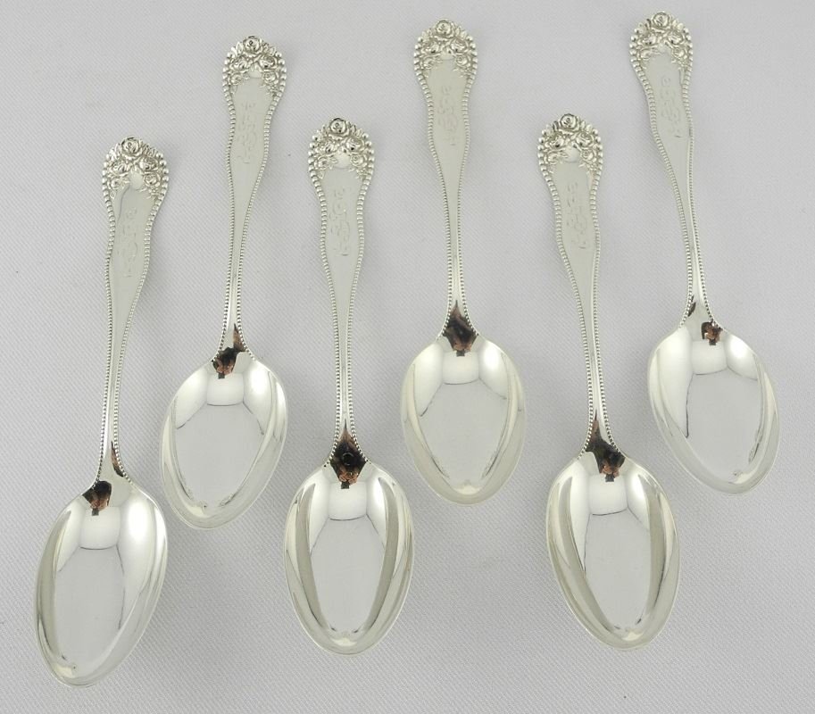 Six Gorham Sterling Silver Dessert Spoons, "Bead & (1 of 3)